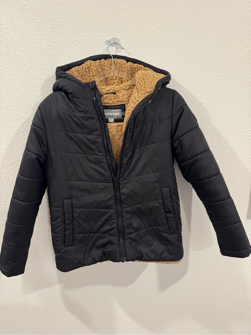 Michael Kors Black Puffer Jacket with Tan Sherpa Lining